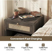 Boho Nightstand with Rattan Drawer & Open Storage Shelf