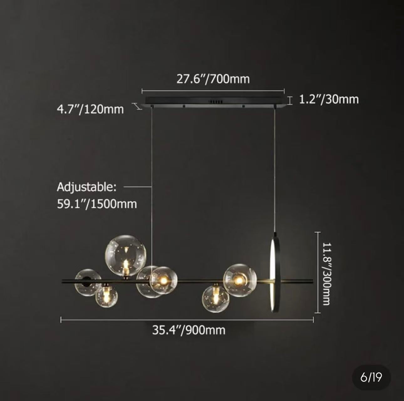 Modern Glass Bubble Pendant Light with LED Ring