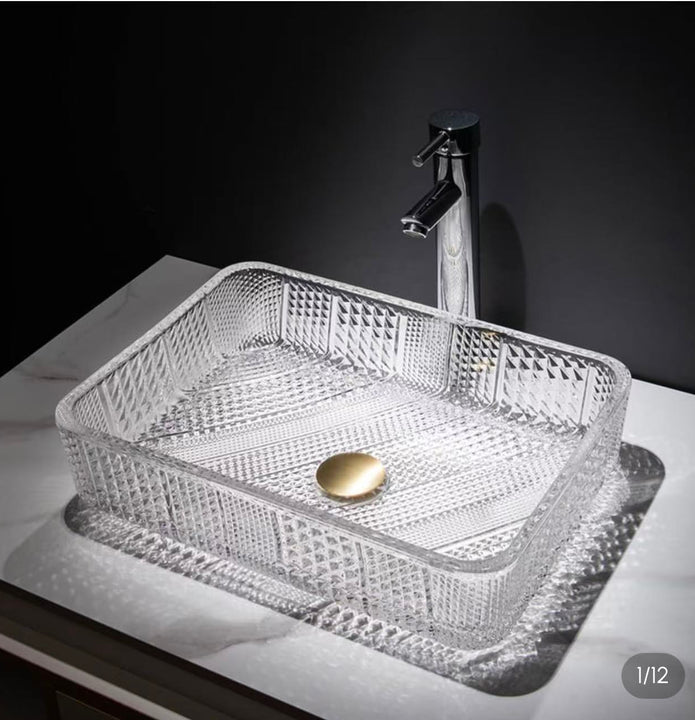 Modern Clear Crystal Glass Vessel Sink