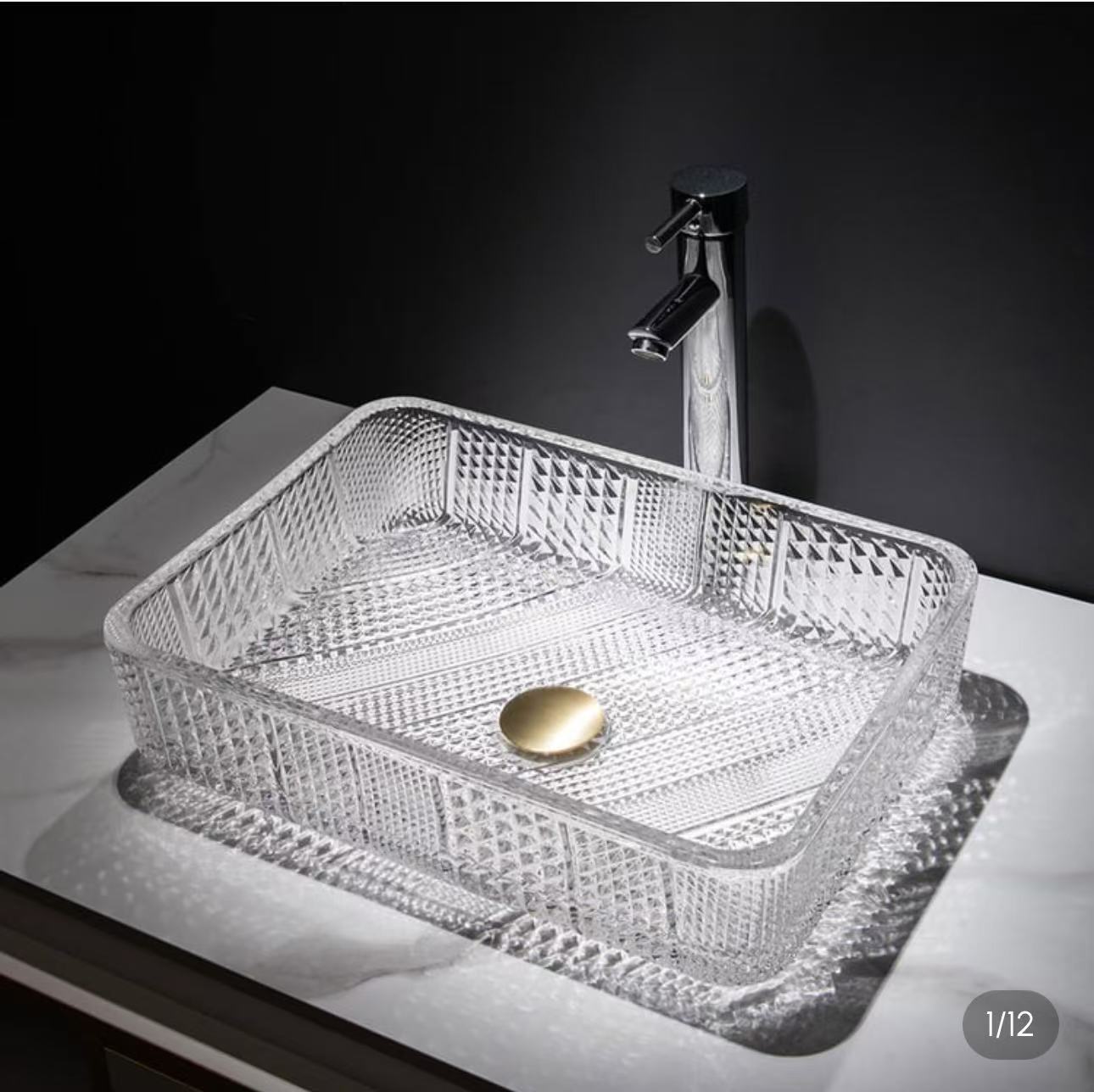 Modern Clear Crystal Glass Vessel Sink