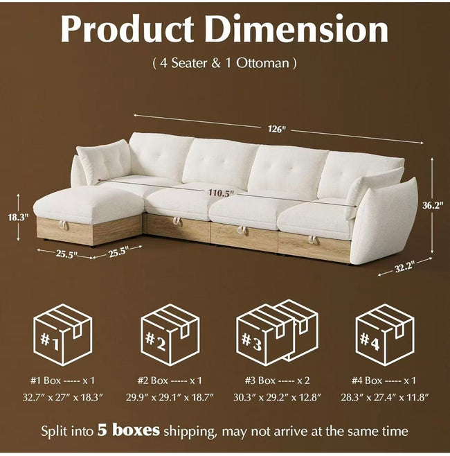 Modern L-Shaped 4-Seater Sectional Sofa with Ottoman