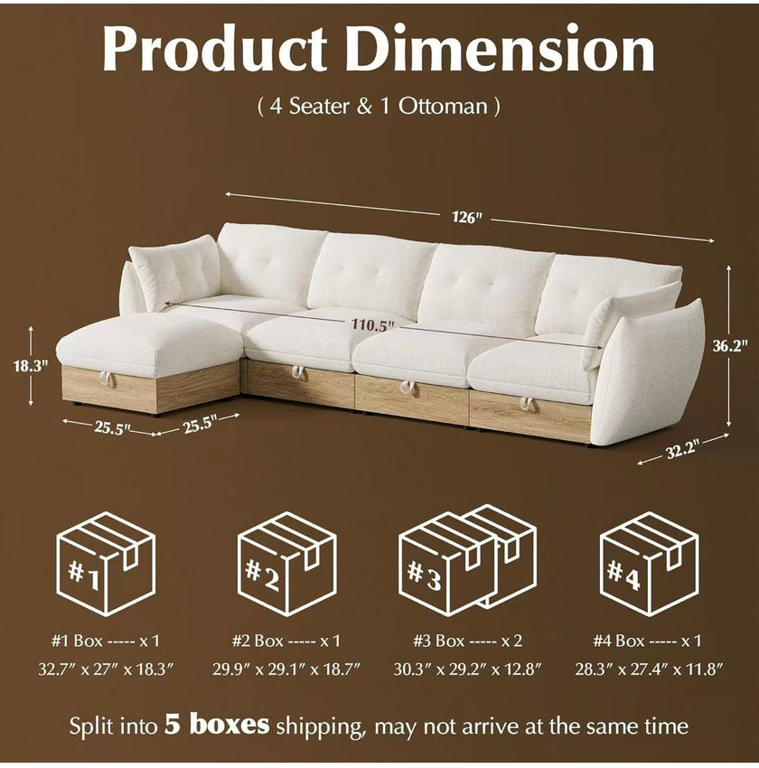 Modern L-Shaped 4-Seater Sectional Sofa with Ottoman