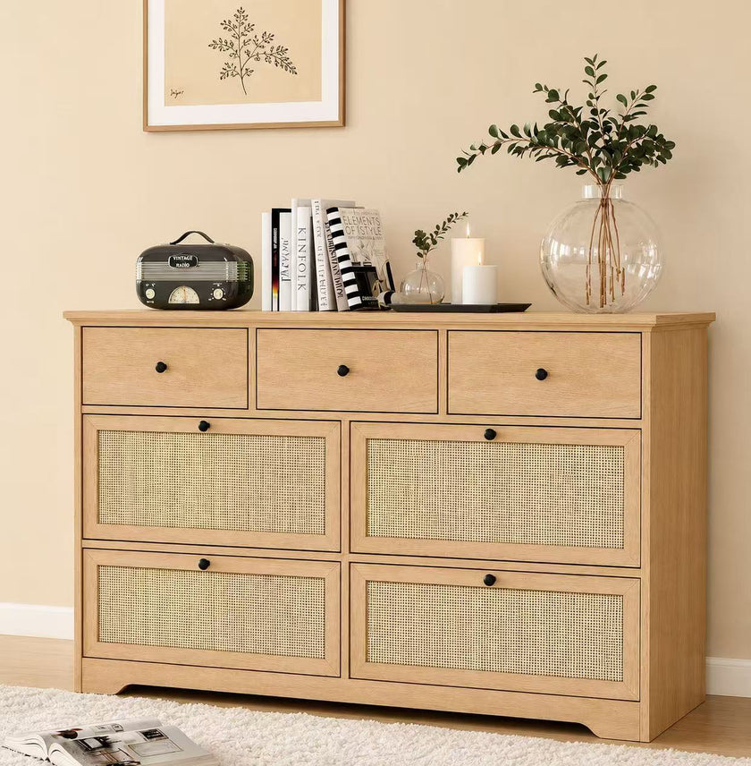 Modern 6-Drawer Rattan Dresser Storage Cabinet