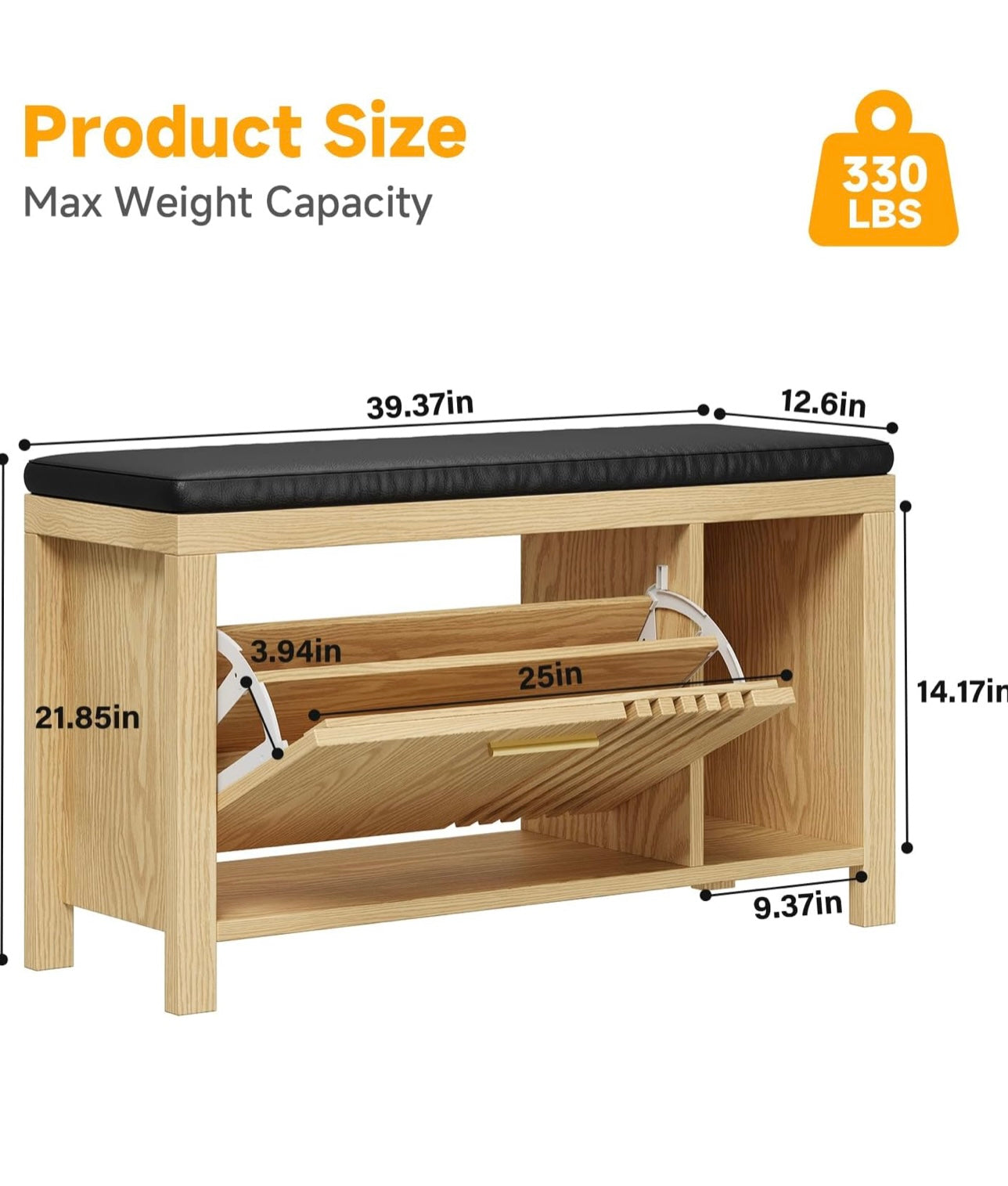 Stylish Wooden Storage Bench with Cushioned Seat