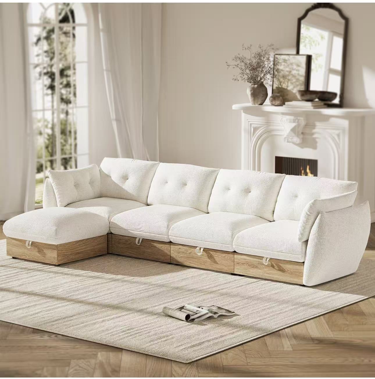 Modern L-Shaped 4-Seater Sectional Sofa with Ottoman