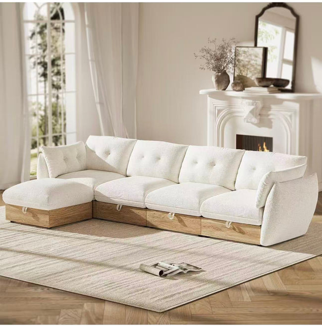 Modern L-Shaped 4-Seater Sectional Sofa with Ottoman