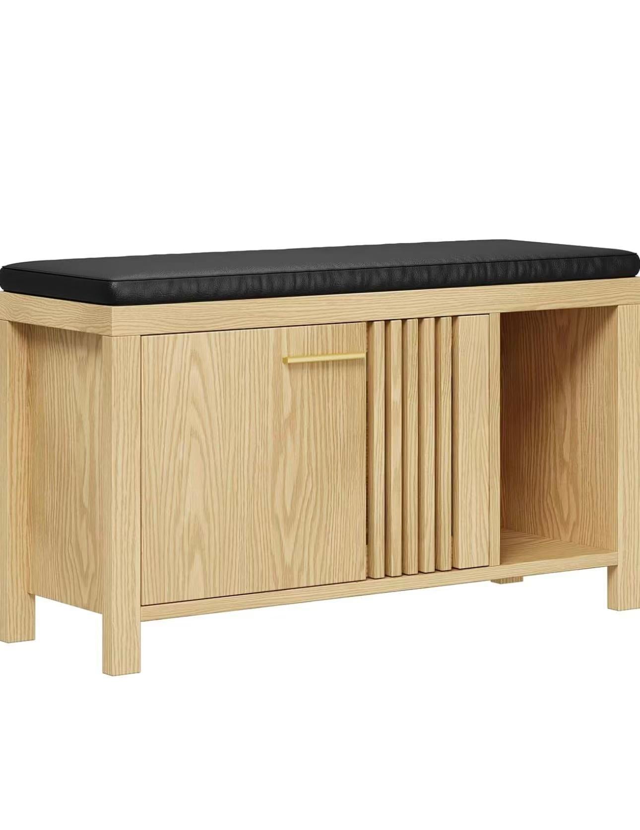 Stylish Wooden Storage Bench with Cushioned Seat