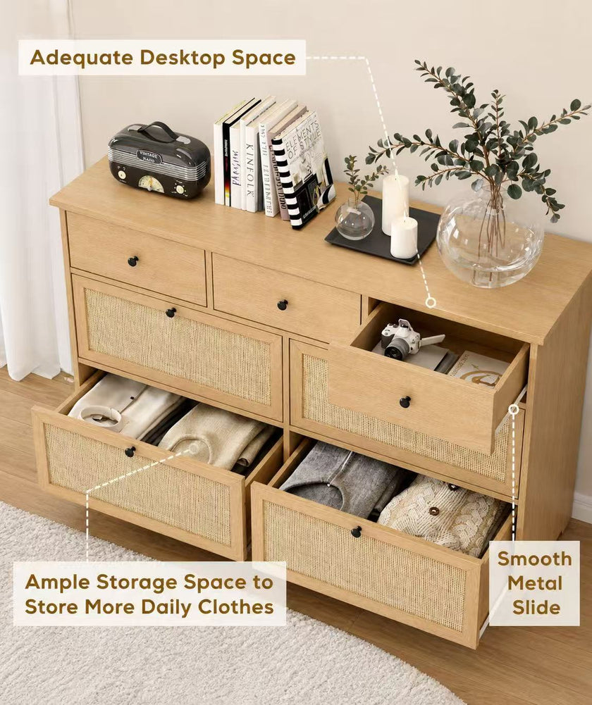 Modern 6-Drawer Rattan Dresser Storage Cabinet