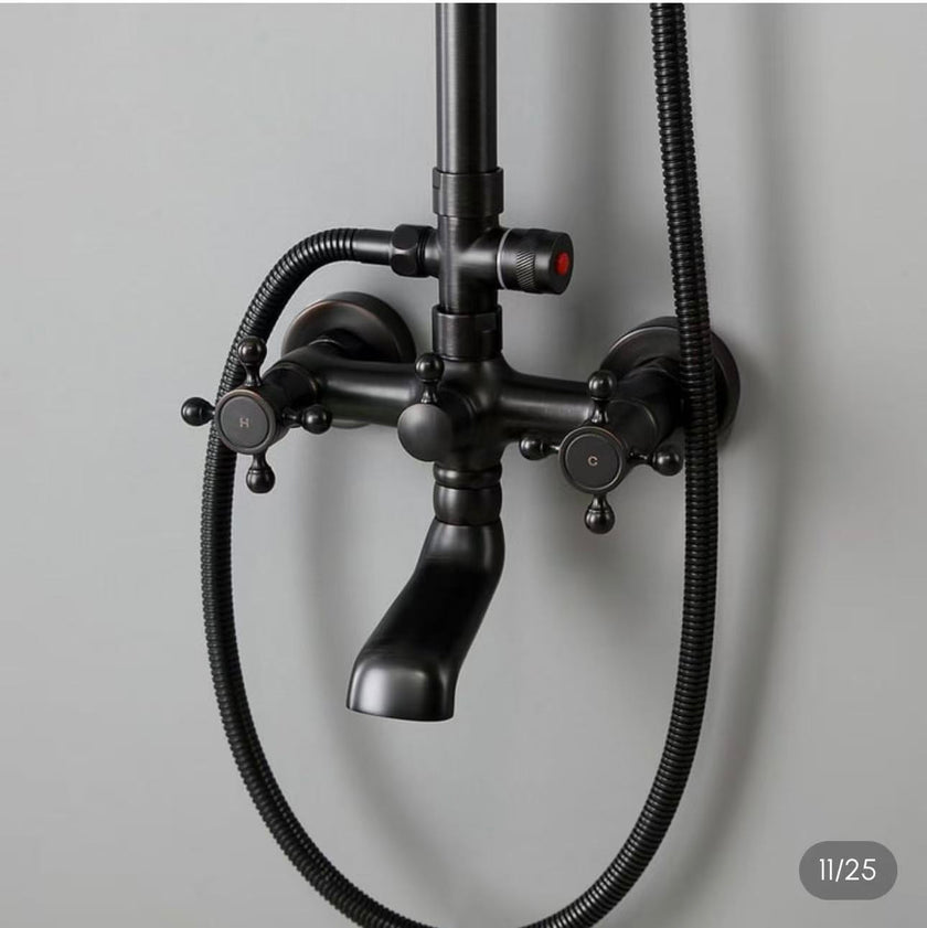 Matte Black Vintage Rain Shower System with Handheld Spray