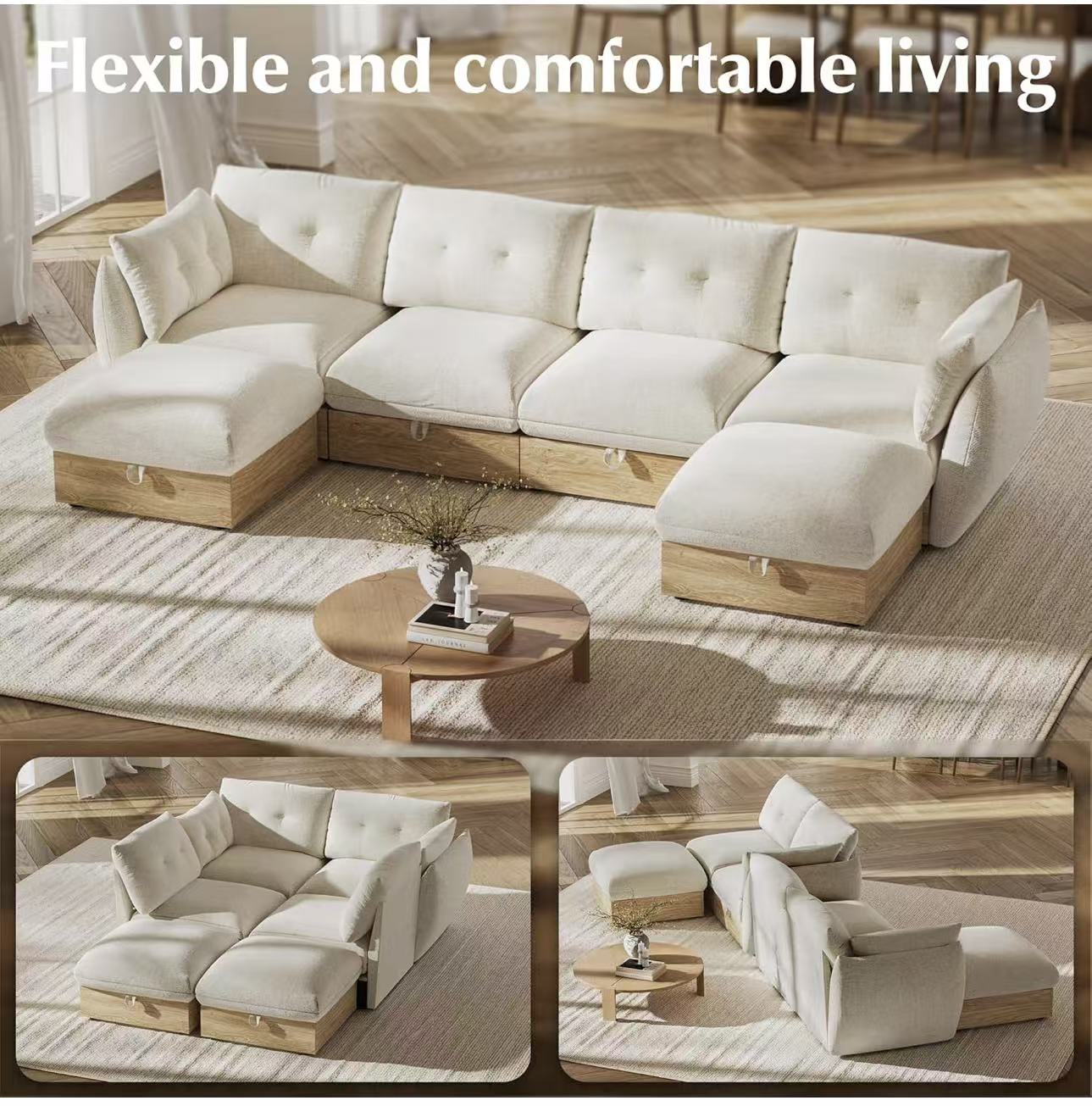 Modern L-Shaped 4-Seater Sectional Sofa with Ottoman