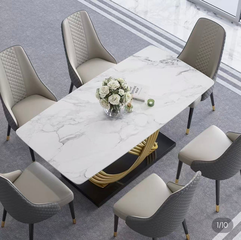 Modern Faux Marble Dining Table for 6