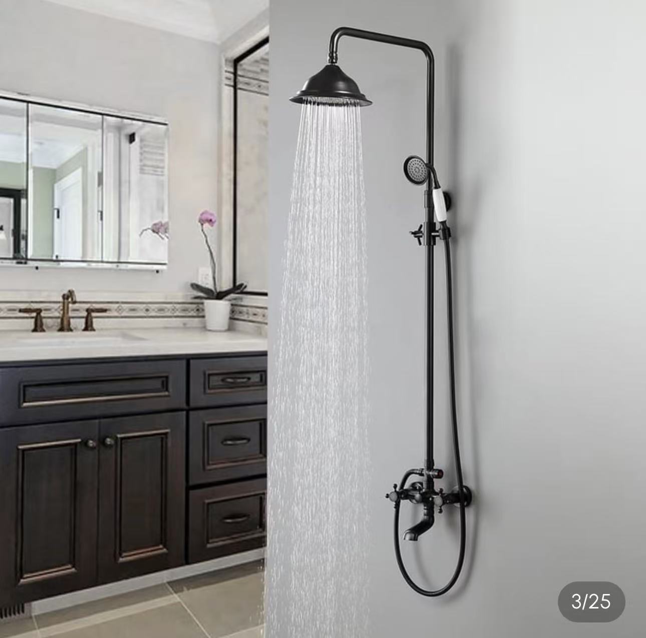Matte Black Vintage Rain Shower System with Handheld Spray
