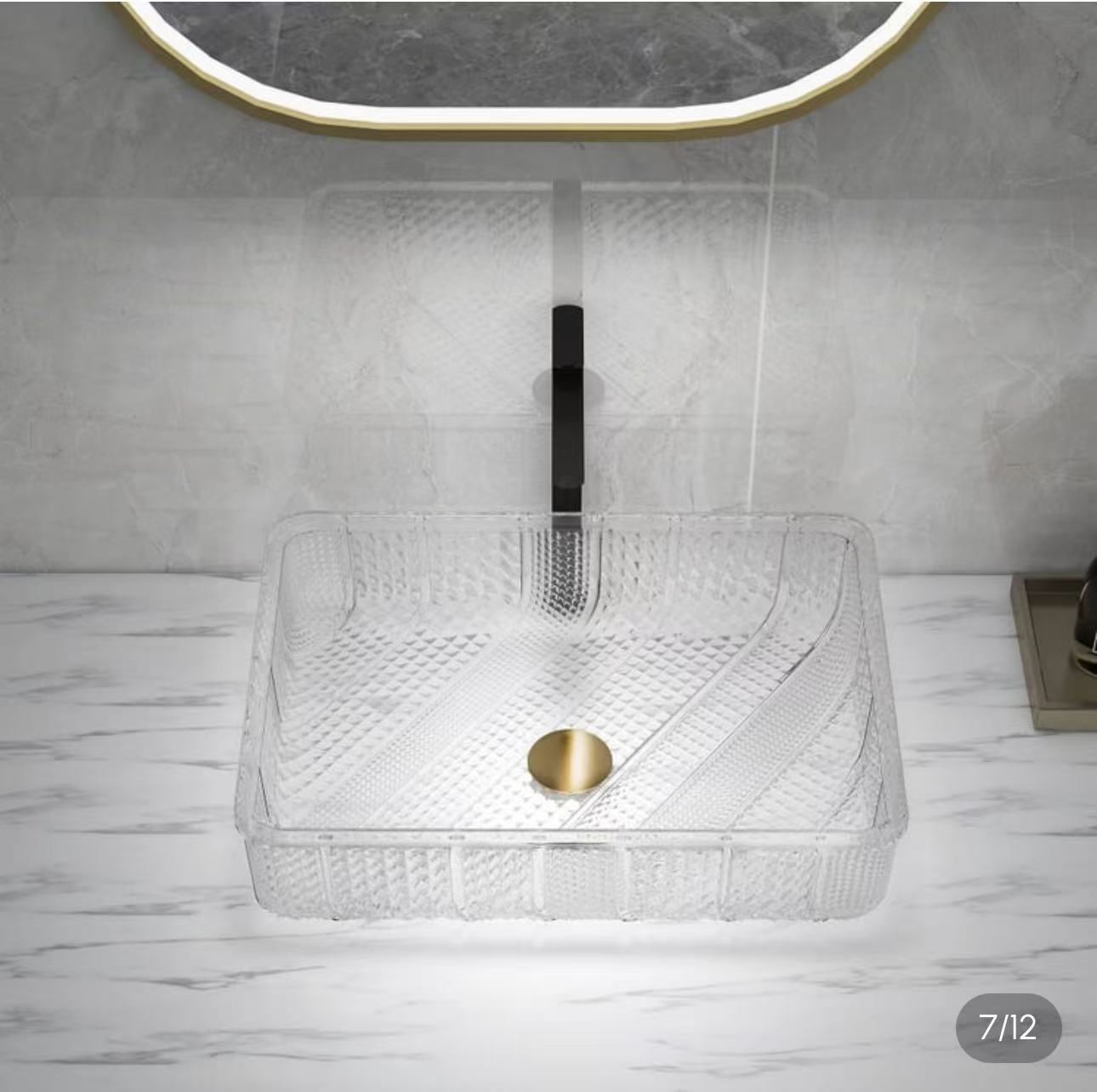 Modern Clear Crystal Glass Vessel Sink