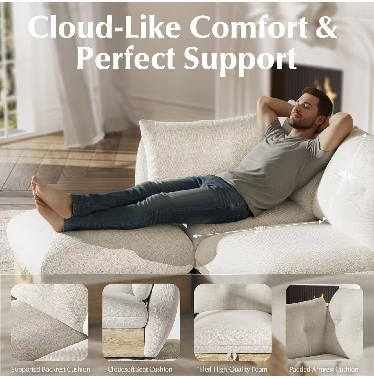 Modern L-Shaped 4-Seater Sectional Sofa with Ottoman