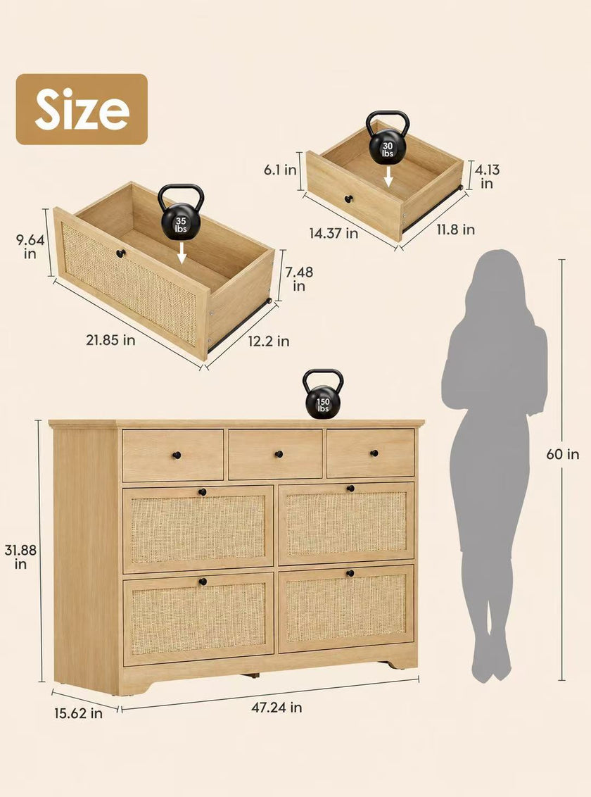 Modern 6-Drawer Rattan Dresser Storage Cabinet