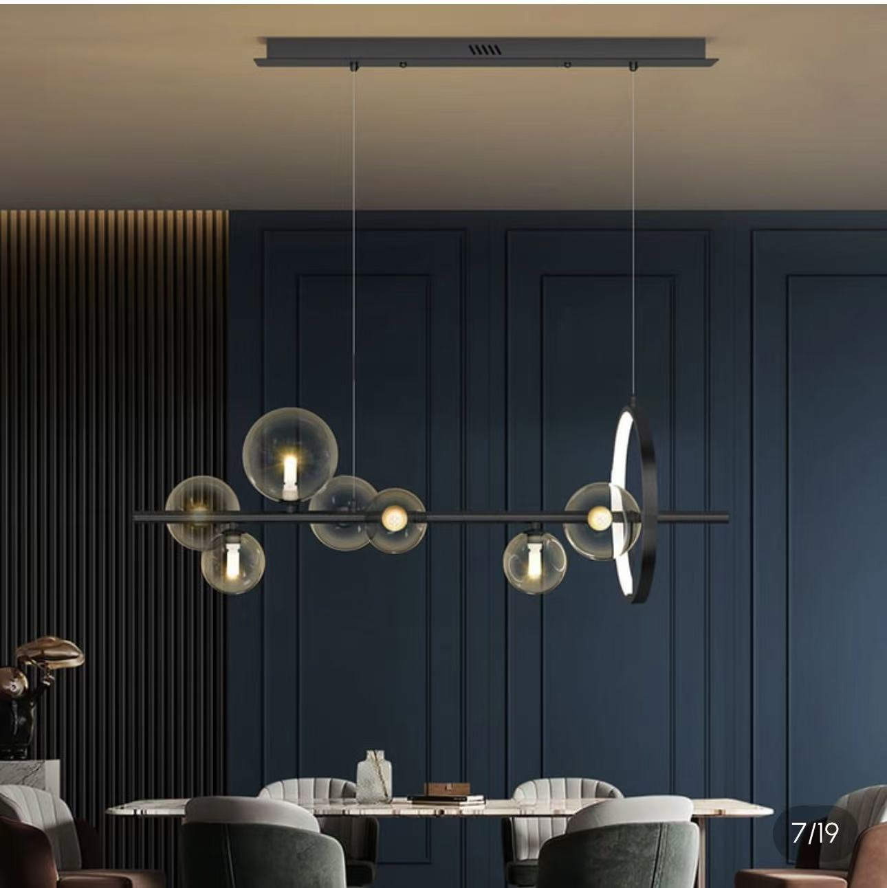 Modern Glass Bubble Pendant Light with LED Ring