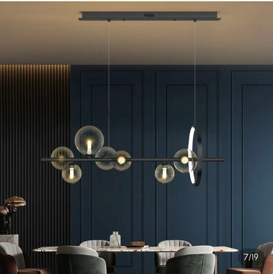 Modern Glass Bubble Pendant Light with LED Ring
