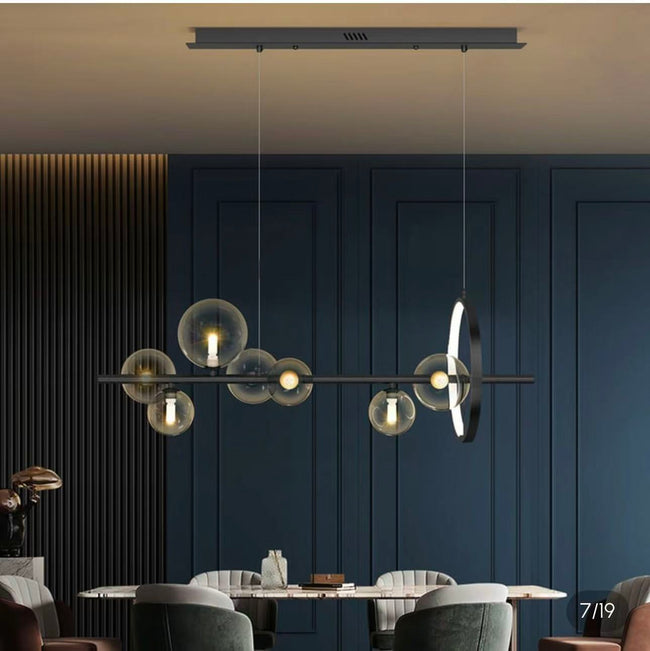 Modern Glass Bubble Pendant Light with LED Ring