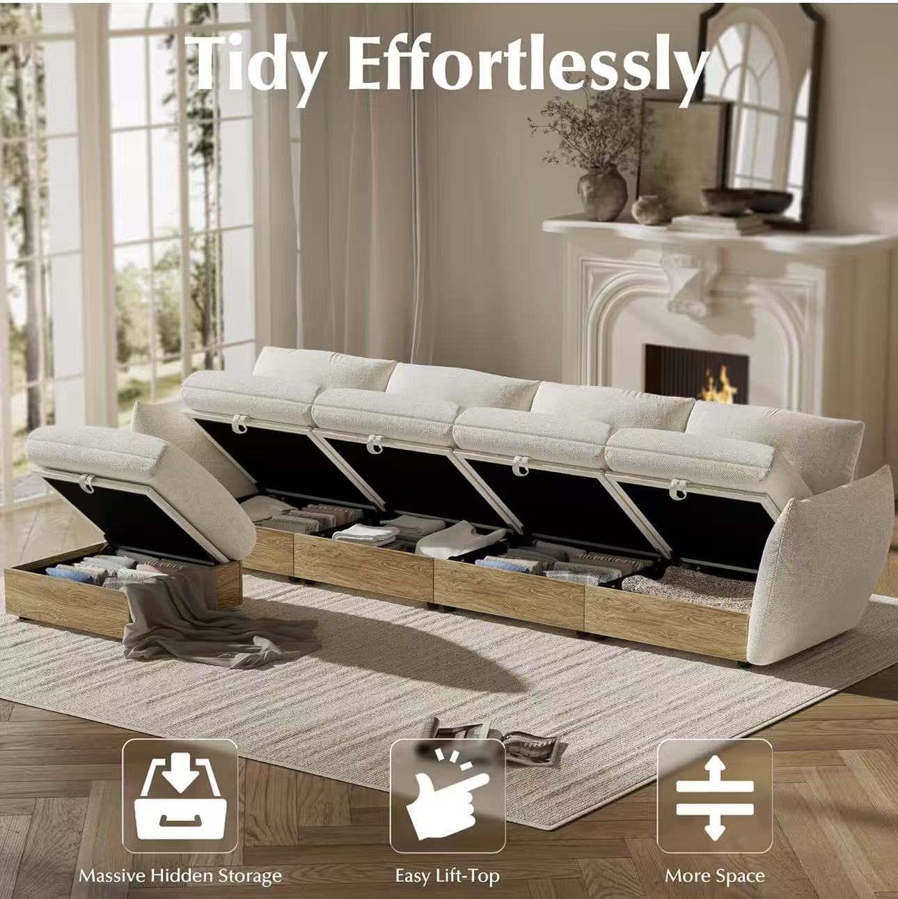 Modern L-Shaped 4-Seater Sectional Sofa with Ottoman