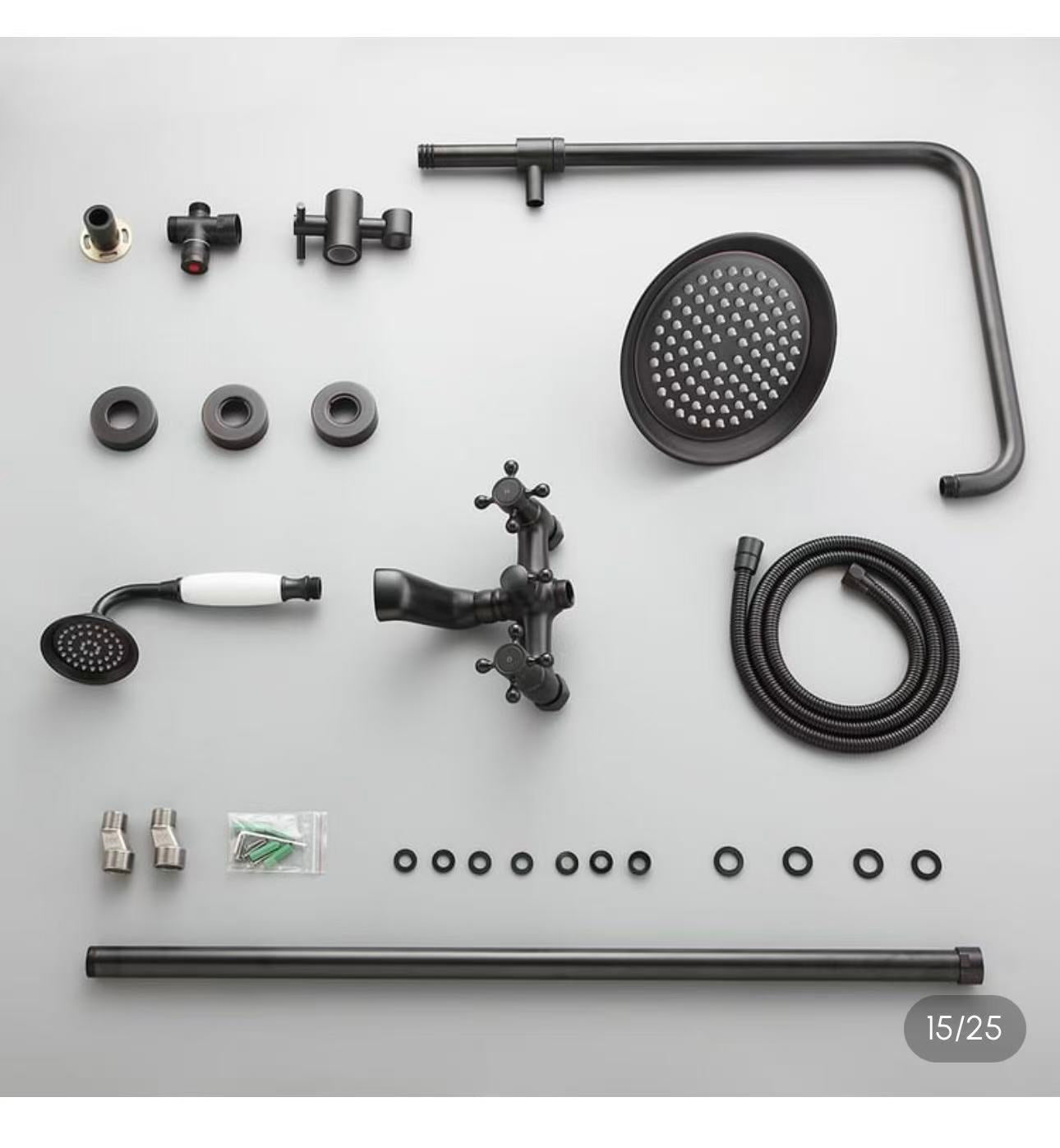 Matte Black Vintage Rain Shower System with Handheld Spray
