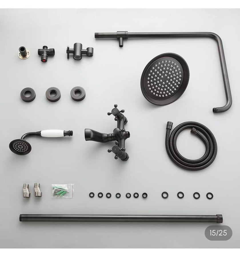 Matte Black Vintage Rain Shower System with Handheld Spray