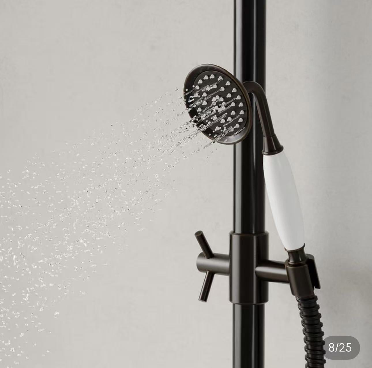 Matte Black Vintage Rain Shower System with Handheld Spray