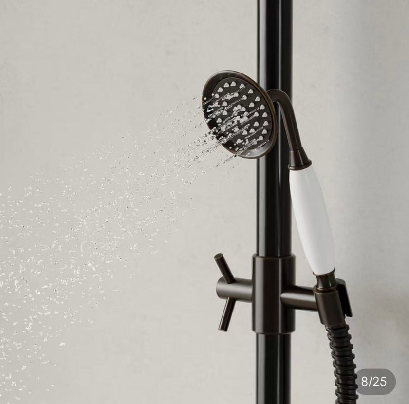 Matte Black Vintage Rain Shower System with Handheld Spray