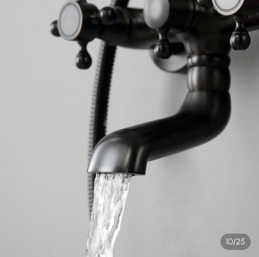 Matte Black Vintage Rain Shower System with Handheld Spray