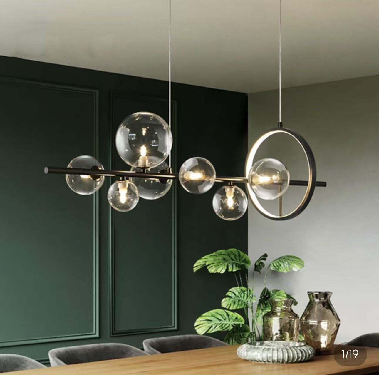 Modern Glass Bubble Pendant Light with LED Ring