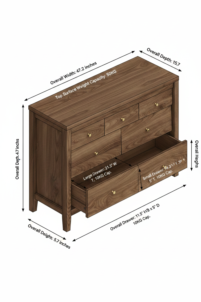 7-Drawer Beveled Panel Dresser | Oak, Black, White & Walnut